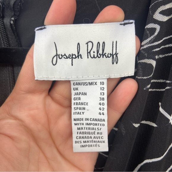 Joseph Ribkoff Surplice Wrap Midi Dress Black and White Palm Tropical Print 10 - Picture 11 of 13